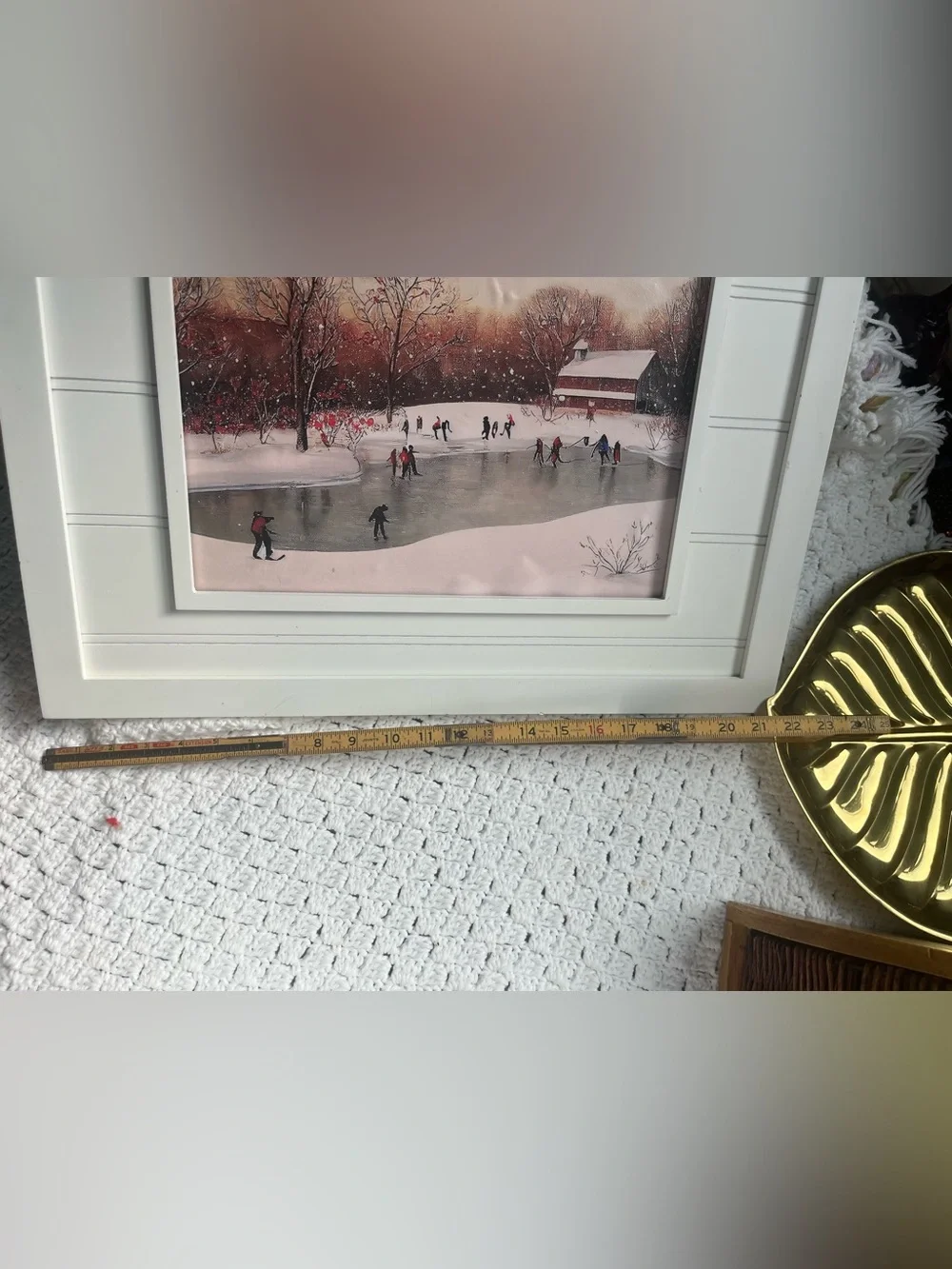 Winter Landscape Wall Art - play skaters on a pond in shiplap style frame
